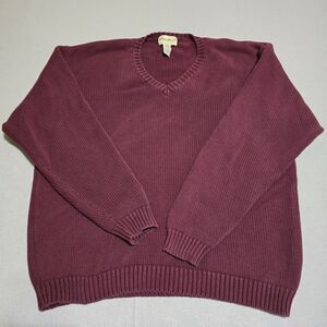 Eddie Bauer Men's Tall V-Neck Knit Sweater Burgundy 100 % Cotton Size XL